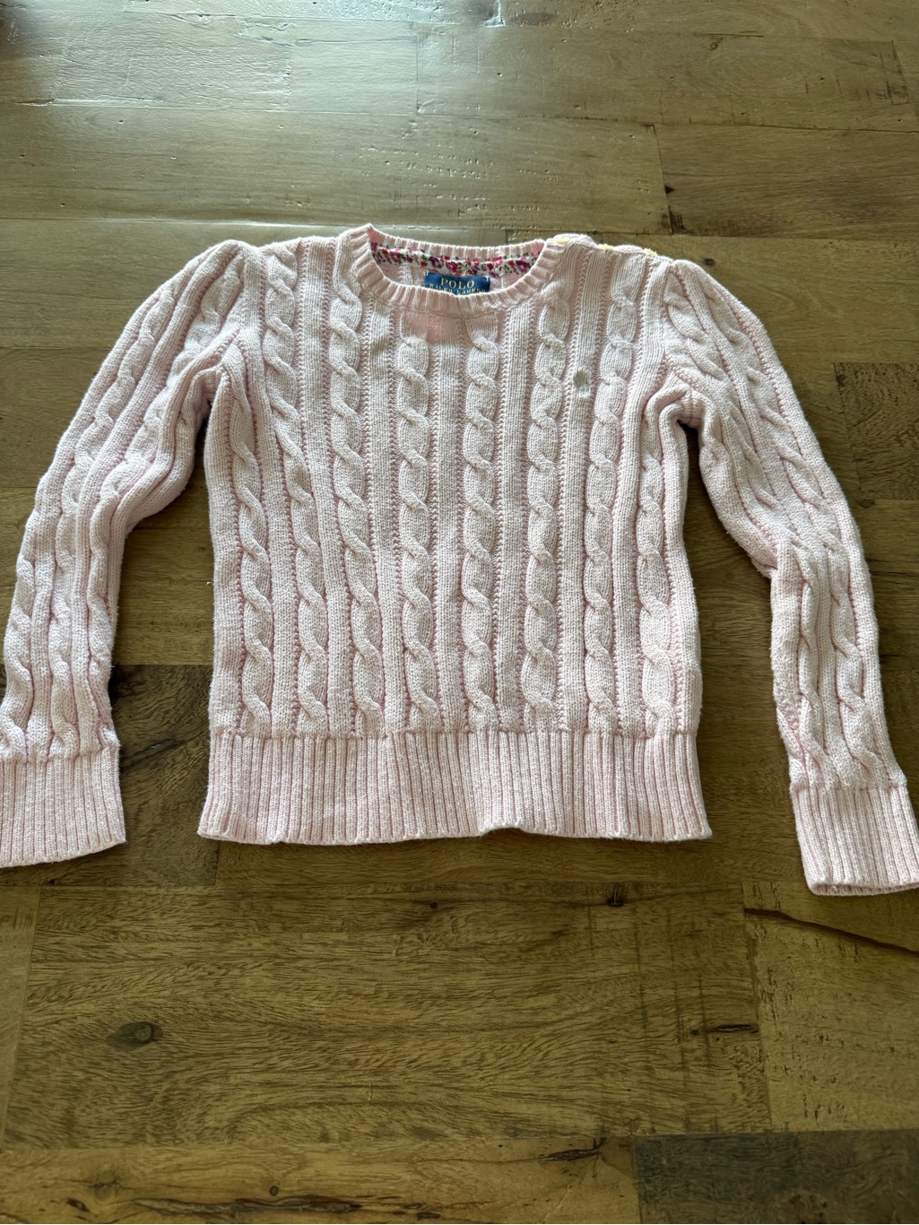 Polo By Ralph Lauren Baby Pink Cable-Knit Sweater Pony Logo Embroidered Sz 6